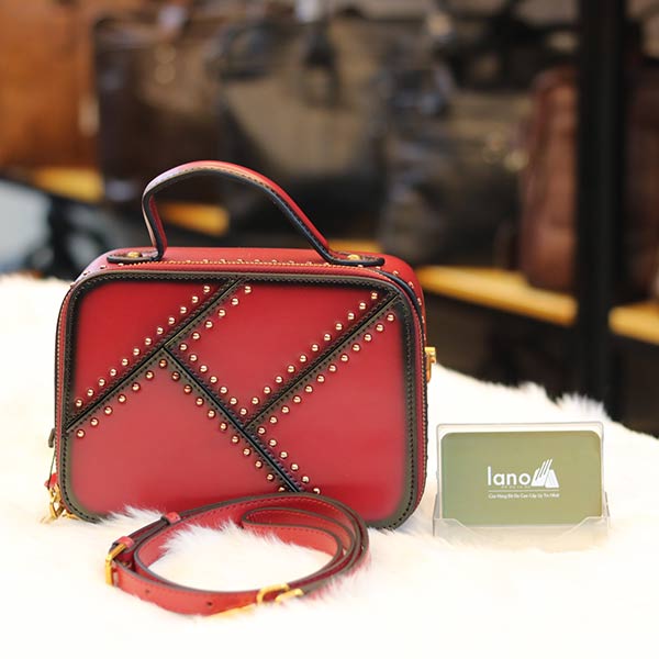 Túi xách nữ Lano da bò cao cấp đinh tán loại bóng TXN035