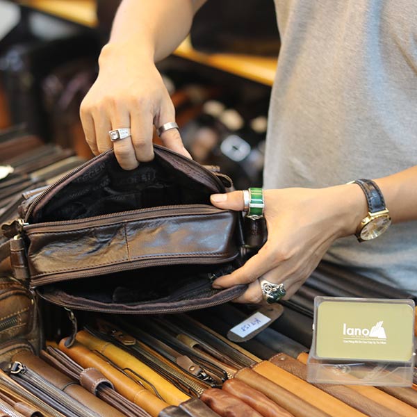 Túi da nam đeo chéo Lano da bò thật KT158