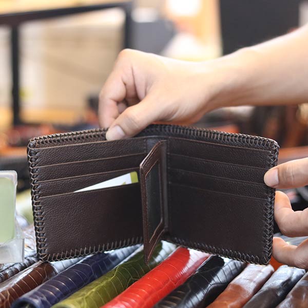 Ví ngang da cá sấu đan viền 1 mặt cao cấp VCSNDV10