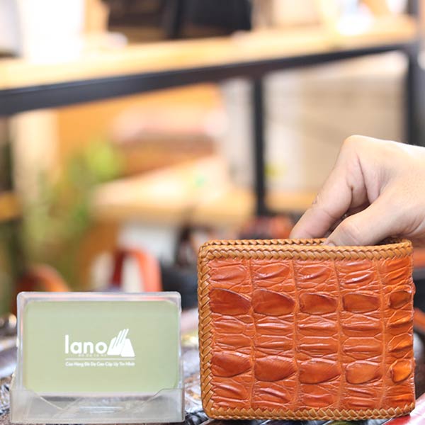 Ví ngang da cá sấu đan viền 1 mặt cao cấp VCSNDV10