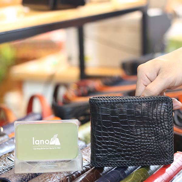 Ví ngang da cá sấu đan viền 1 mặt cao cấp VCSNDV10