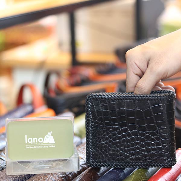 Ví ngang da cá sấu đan viền 1 mặt cao cấp VCSNDV10
