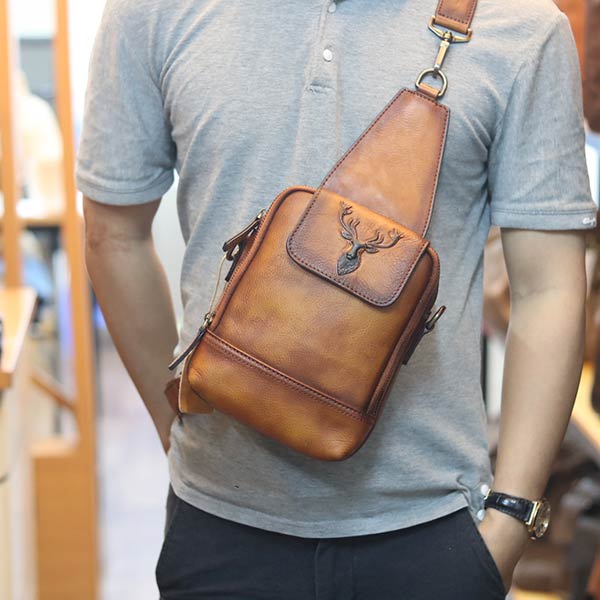 Túi đeo ngực da bò kết hợp đeo chéo nam sang trọng gọn nhẹ mới 2020 TDL78