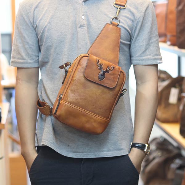 Túi đeo ngực da bò kết hợp đeo chéo nam sang trọng gọn nhẹ mới 2020 TDL78