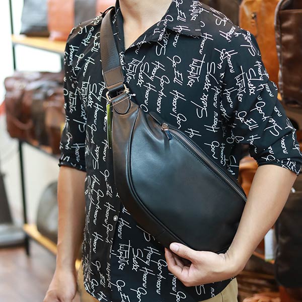 Túi da bao tử kết hợp đeo chéo thời trang nam tính Lano TDB024